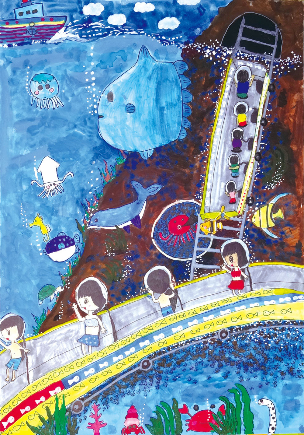 小学生の絵　絵画　美術品 マルチアート額 小 プラモザイク 絵 アート ちぎり絵 自由研究